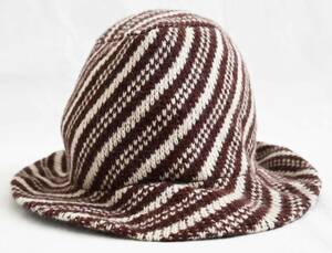  быстрое решение [ Vintage /AB Collezioni] шерсть вязаный полоса шляпа / голова вокруг примерно 59cm/ Brown × натуральный / Europe покупка есть / редкость (om-242-9-1)