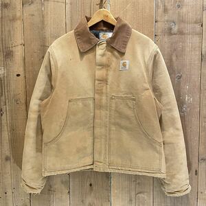 【サイズ L】 USA製 Carhartt トラディショナル ジャケット ビンテージ アメリカ古着 カーハート 90s ベージュ デトロイト 中綿 ワーク 