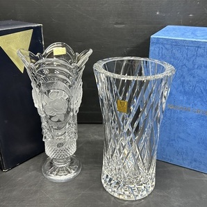 未使用美品 クリスタルガラス 花瓶/フラワーベース 2種セット KAMEI GLASS/カメイガラス KAGAMI CRYSTAL/カガミクリスタル 花器/花入の画像1