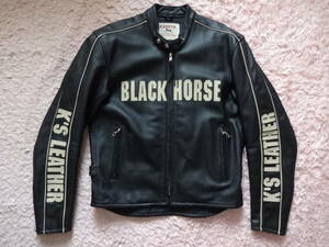 美品！KADOYA BHR-CLR 3L　ブラック/アイボリー BLACK HORSE RACING カドヤ K'sLEATHER シングルレザージャケット　3L　牛革