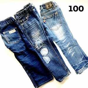 【100】ジーンズ デニムパンツ 3着セット 男の子 女の子 ミキハウス picnic エフオーキッズ ジャンクストア ストレッチ