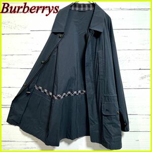 【美品】Burberrys バーバリー ジップアップブルゾン ジャケット ノバチェック ホースロゴ コート ネイビー LY L