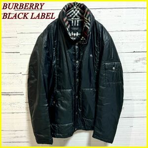 【美品】BURBERRY BLACK LABEL バーバリー ブラックレーベル 中綿ジャケット ブルゾン チェック フード 黒 L