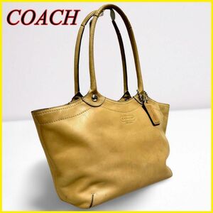 COACH コーチ トートバッグ ハンドバッグ レザー 肩掛け A4 キャメル F14383 レディース ブラウン系