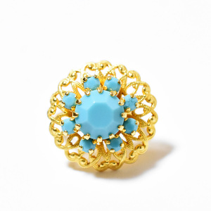 Vintage 1960’s　turquoise blue　glass goldmetal ring