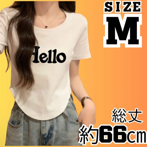 ロゴ Tシャツ HELLO ハロー レディース 白 ホワイト 白T 韓 国 M