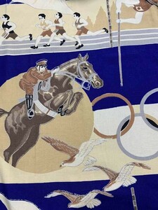 ★きものさらさ　アンティーク着物帯★希少　逸品　長襦袢　オリンピック　五輪　乗馬　マラソン　走り高跳び　鳩　古布　古裂　時代裂