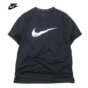 【新品】ナイキ ブリーズ ラン ウィンドランナー 半袖 Tシャツ【010：黒】L クール ドライフィット 機能 NIKE RUN ビッグロゴ