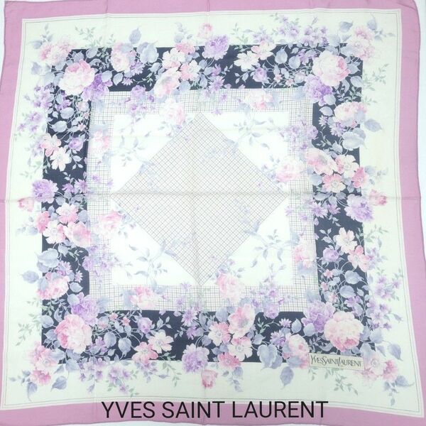 YVES SAINT LAURENT スカーフ 87×87 薄手 花柄