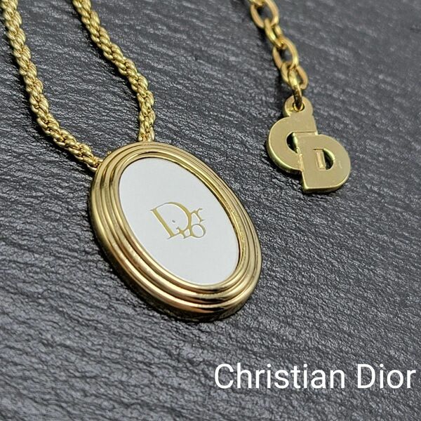 【美品】Christian Dior トロッター ネックレス ゴールド グレー