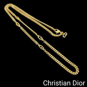 【美品】Christian Dior ロングネックレス CDロゴ 喜平 ゴールド