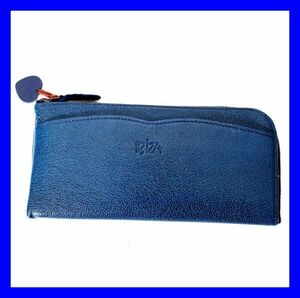 ●極上品 イビザロゴ IBIZA 二つ折り長財布 薄型L字ファスナー ジップロングウォレット レザー 革 ブルー 青 超美品 Z3437