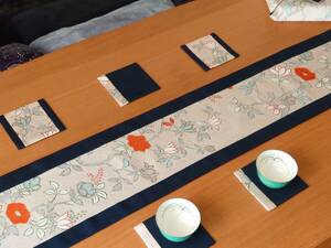 * table runner [ peace pattern light pink ground floral print ] hand made kimono remake 24.5×145< tissue cover * Coaster another exhibition >