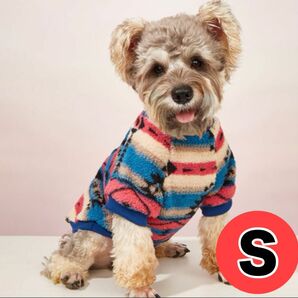 ボア フリース 犬服　猫服 防寒 ペット服 もこもこ ネイティブ柄 ペット用品 犬の服 ベスト 小型犬　かわいい　S