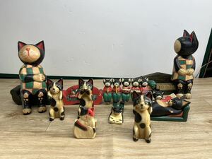 アンティーク 郷土玩具 置物 木雕 ネコ