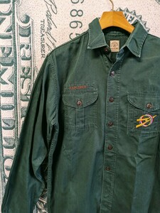 60s BSA BOYSCOUT ボーイスカウト 刺繍入り コットンツイル 長袖シャツ 15 LONG 緑 60年代 ワッペン付き ビンテージ USA製 支給品 古着 50s