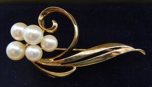 MIKIMOTO☆ミキモト 本真珠 ブローチ K14 ゴールド 総重量8.1ｇ パール 約6～6.9mm 美品☆御木本 Vintage Perl brooch☆Z0307762