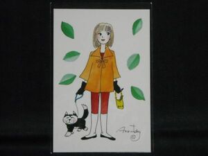 POST CARD◆陸奥A子-4-3 愛犬のお散歩◆ポストカード