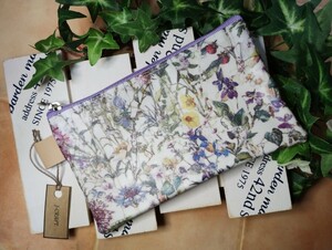  Liberty Wild flowers wild flower z laminate cloth use hand made pouch floral print eggshell white original leather cosme case 