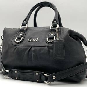 ◇美品 格安スタート◇ COACH コーチ 2way オールレザー ブラック 黒 シルバー金具 ミニボストンバッグ メンズ レディース ユニセックス