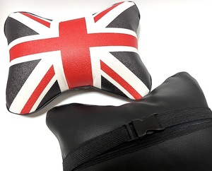 ユニオンジャック柄ピロー 2個セットブラック ヘッドレストに装着 枕 クッション 英国 インテリア ドレスアップ ミニクーパー ミラジーノ