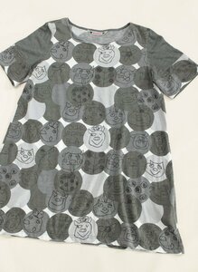 aru Velo Velo / pig san & dot pattern print short sleeves tunic : gray series yu197
