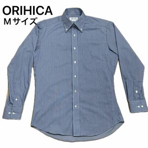オリヒカ　ORIHICA ブルー/ホワイト　ボーダーシャツ　Mサイズ