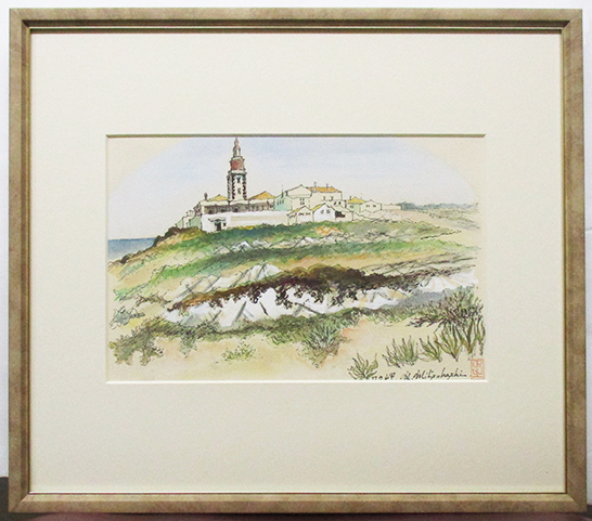 Masayuki Mikami Summer Cape Roca Portugal watercolor, paper sign, mark, Endorsed, framed (no box), Issokai member/Niki Doujin/person/Niki Exhibition Award Winner, painting, watercolor, Nature, Landscape painting