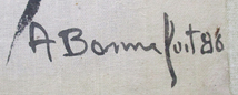 アラン・ボンヌフォア『優しさ』素描（水彩、布地）サイン、印　額付き（箱なし）　額裏にシール_画像7