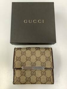 Y2003 GUCCI グッチ 112664 GGキャンバス 二つ折り 財布 ウォレット 小銭入れ 札入れ メンズ レディース ブラウン系