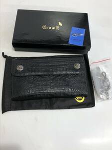 HB016　Crowz　クローズ　 長財布　 メンズ カイマン ウォレットチェーン付き 本革 レザー　 未使用品