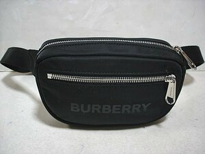 ★新品本物【バーバリー・BURBERRY】斜め掛けで手ぶら感覚！スタイリッシュなロゴ入りボディバッグ/ベルトバッグ/ナイロン+牛革/黒ブラック