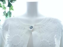 【新品】8404【LL】上質 大きな花刺繍オーガンジー 切替カーディガン 白 長袖 ストレッチ 上品 40代 50代 60代 春 夏_画像1