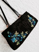  Think Bee! シンクビー！*パイル*ビーズ*刺繍*花*フラワー*ハンドバッグ*トート*レディース*ブラック系 _画像4