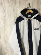 732☆【90s ヴィンテージ 裏フリース ナイロンジャケット】FILA フィラ 紺 白 XL_画像1