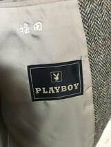 101☆【スコットランド製生地使用 90s ヴィンテージ】PLAY BOY プレイボーイ ヘリンボーンジャケット シングルブレザー グレー系 A5_画像4