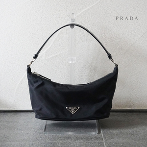 ほぼ 未使用 美品 プラダ PRADA 三角ロゴ アクセサリー ポーチ ブラック ワンショルダー バッグ ミニ ショルダー 黒 ハンドバッグ テスート