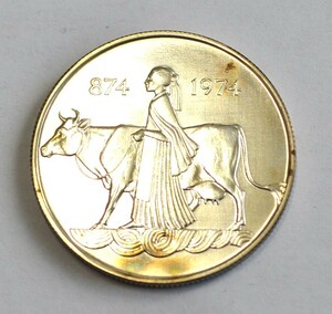 500クローナ銀貨　銀925　アイスランド　1974　建国100年記念　乙女と牝牛