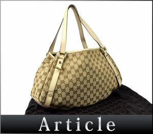 170169◇美品 GUCCI グッチ アビー GGキャンバス トートバッグ ショルダーバッグ 130736 レザー 革 ベージュ アイボリー レディース/ B