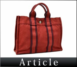 165312◇ HERMES エルメス フールトゥ トートPM ミニトート トートバッグ ハンドバッグ キャンバス レッド メンズ レディース/ B