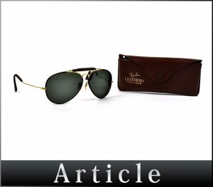 163965◇度入り RayBan レイバン ティアドロップ サングラス アイウェア メタル レザー ゴールド ブラウン ダークグリーン/ G