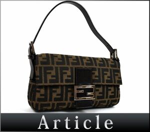 171146◇ 美品 FENDI フェンディ ズッカ柄 マンマバゲット ショルダーバッグ 肩掛け 26424 ナイロン レザー ブラウン レディース/ B