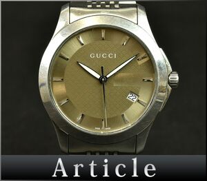 171033◆動作確認済 GUCCI グッチ Gタイムレス 腕時計 クォーツ 126.4 デイト 3針 アナログ ラウンド SS ブロンズ シルバー メンズ/ D