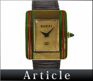 171241□動作確認済 GUCCI グッチ 腕時計 手巻き 2針 シェリー スクエア Sv925 レザー ゴールド ブラウン レディース アナログ/ D