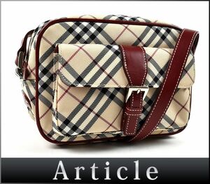 170600〇美品 BURBERRY バーバリー ブルーレーベル チェック柄 ショルダーバッグ ナイロン レザー ベージュ レッド レディース/ B