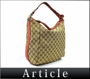 172218◇美品 GUCCI グッチ バンブー GGキャンバス ショルダーバッグ 257090 キャンバス レザー ベージュ ピンク レディース/ B