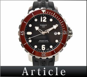 171679□美品 動作確認済 TISSOT ティソ シースター 1000 腕時計 自動巻き デイト 3針 T066407 ラバー ブラック レッド メンズ/ D