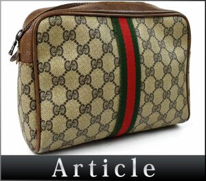 167171◇ GUCCI グッチ シェリー オールドグッチ セカンドバッグ ポーチ 27.004.998 PVC レザー ベージュ ブラウン メンズ レディース/ B