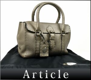 172508◆美品 FENDI フェンディ セレリア ミニリンダ ハンドバッグ 8BR486 レザー 革 メタリック グレー シルバー レディース 保存袋/ B