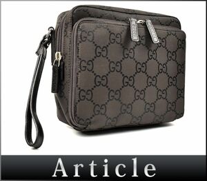 172685◇美品 GUCCI グッチGG柄 セカンドバッグ クラッチバッグ 018.1603 ナイロン レザー ブラウン 持ち手付 メンズ レディース/ B